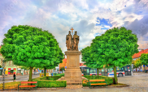 Statue of Saints Cyril and Methodius in Trebic, Czech Republic photo