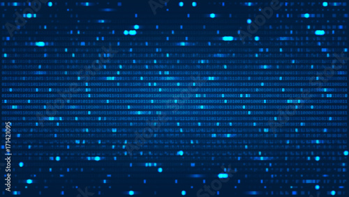 Abstract Background with Binary Computer Code. Data backdrop with Blur Effect. Vector Illustration with concept of Programming. Technology Algorithm in Decryption and Encryption. Coding concept.