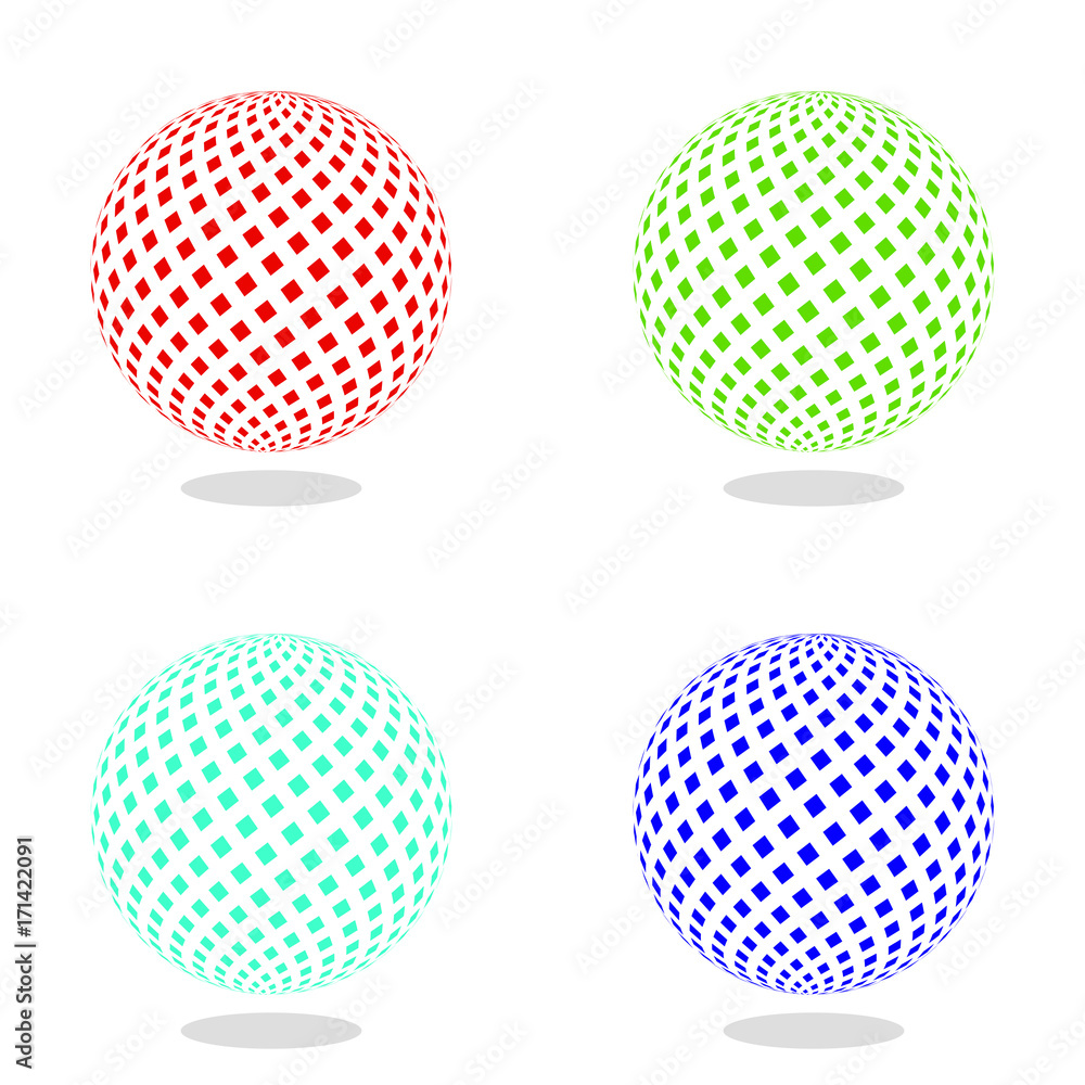 Abstract vector set of 3d sphere. Color vector illustration.