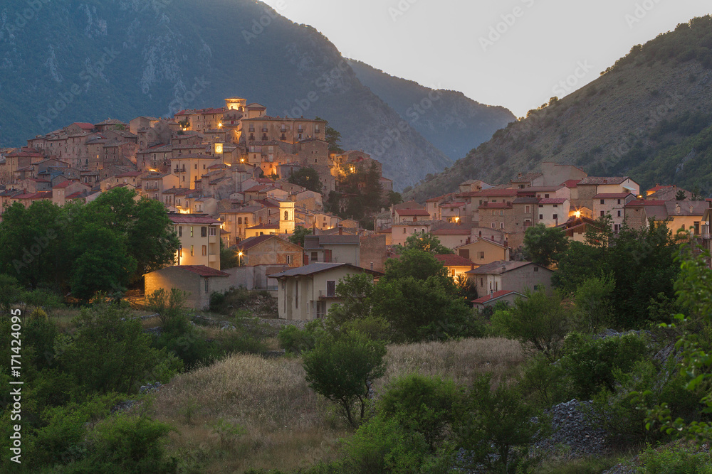 View of Italian Villalago old city in province of L'Aquila the Abruzzo region