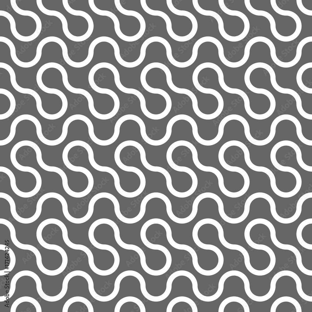 Abstract seamless pattern. White curvy lines on grey background