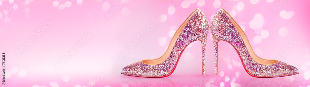High heels shoes banner on blurred pink background Stock Photo | Adobe Stock