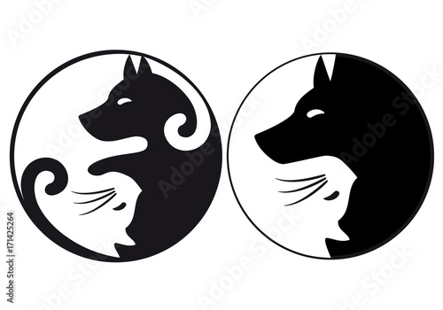 Yin yang symbol cat and dog, vector