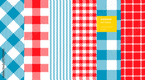 Gingham plaid classic colors seamless pattern set