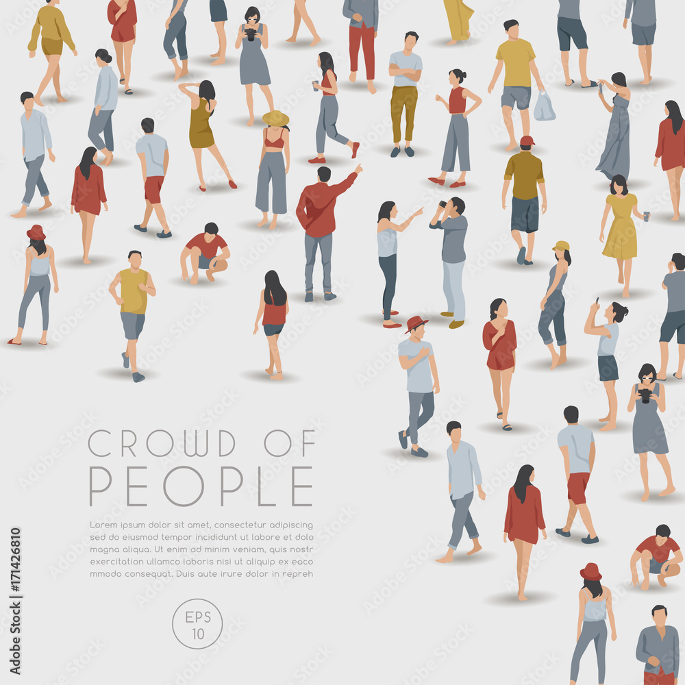 Crowd of People on White Background : Vector Illustration