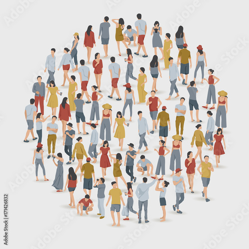 Crowd of People Standing in The Shape of Circle on White Background : Vector Illustration © da_on