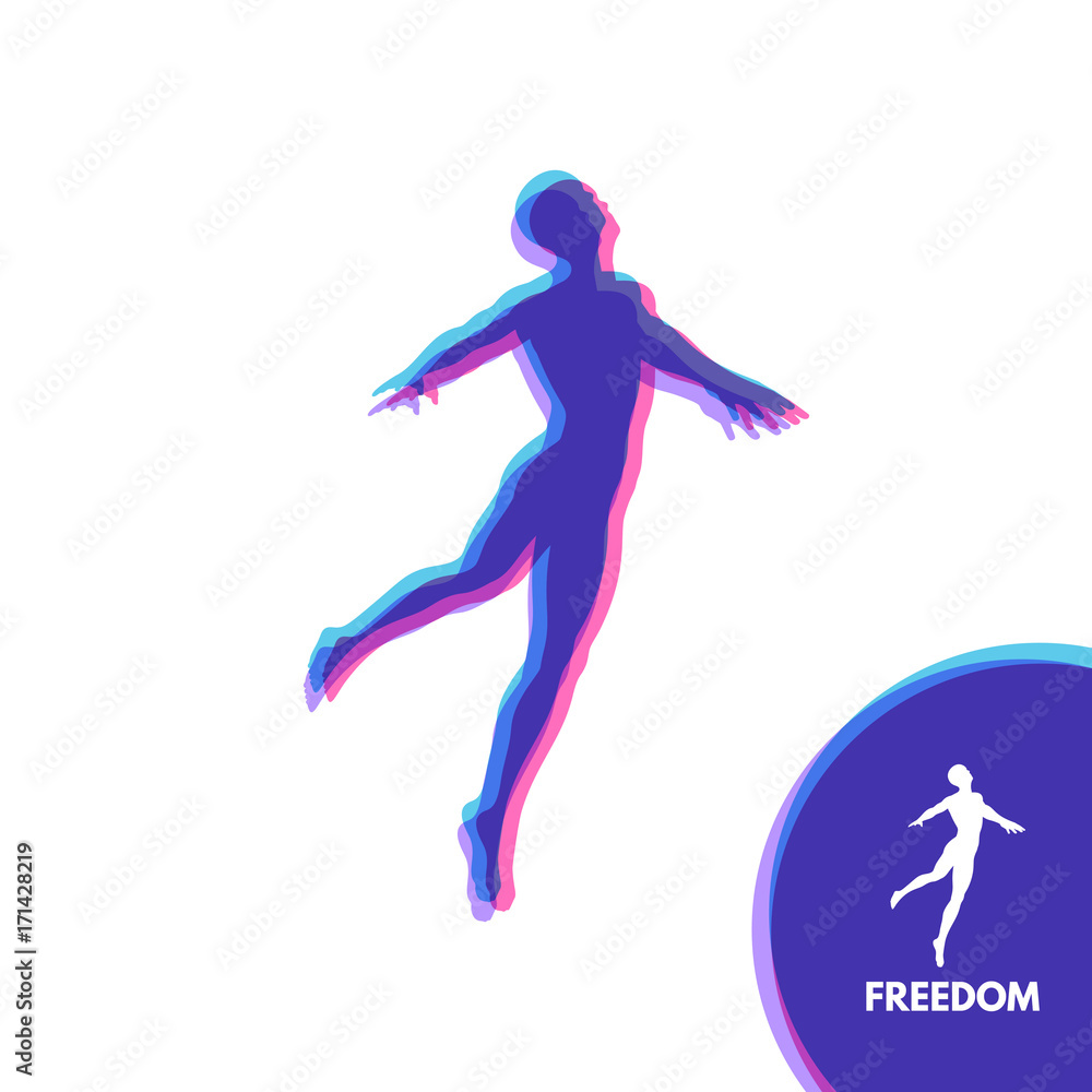 Silhouette of a jumping man. Freedom concept. Vector Illustration.