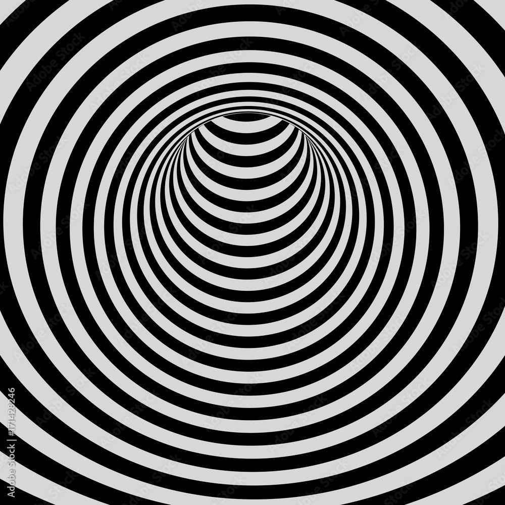 Fototapeta premium Tunnel. Black and white abstract striped background. Optical art. 3D vector illustration.