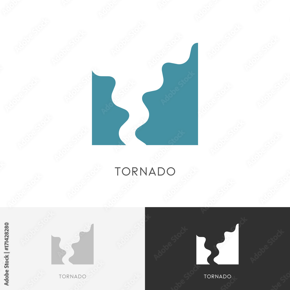 Tornado logo - storm, hurricane or twister symbol. Natural disaster and bad weather vector icon.