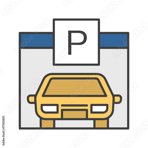 Parking place, carpark, auto shed color icon