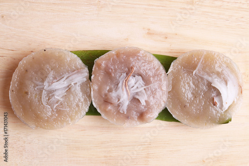 Thai dessert banana cake sweet thai dessert on banana leaf, thai dessert style photo