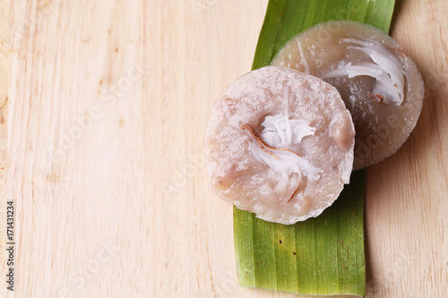 Thai dessert banana cake sweet thai dessert on banana leaf, thai dessert style photo