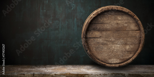 background of barrel and worn old table of wood