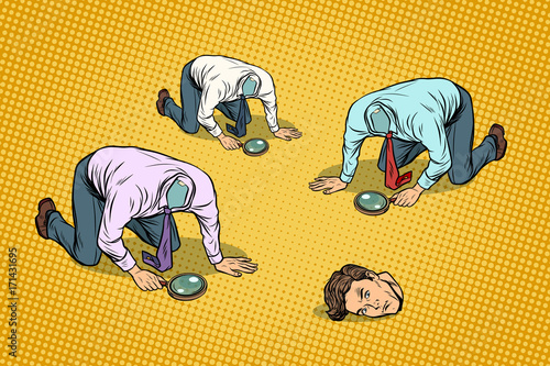 Several headless men looking for head
