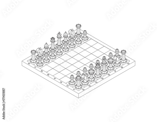 Chess board with figures. Isolated on white background.