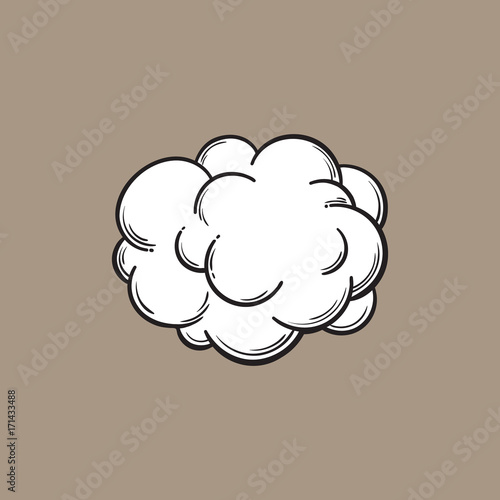 Hand drawn fog, smoke cloud, black and white comic style sketch vector illustration isolated on color background. Hand drawing of smoke, cloud, haze, comic style design element