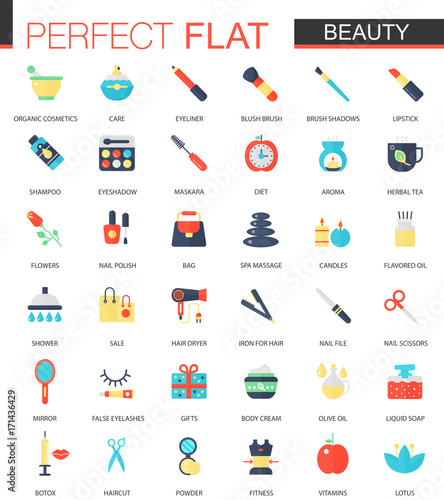 Vector set of flat Beauty Cosmetic icons.