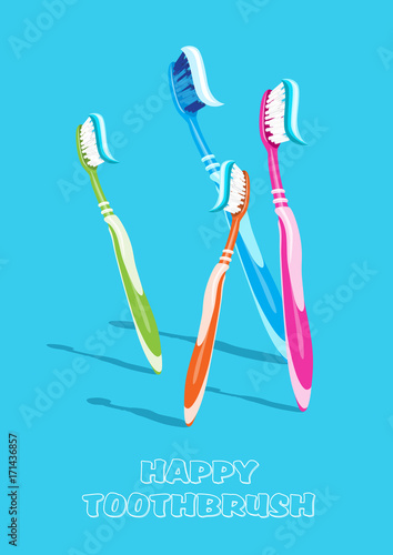Dental concept. Toothbrush with toothpaste isolated. Flat design, care health, hygiene healthy,vector illustration