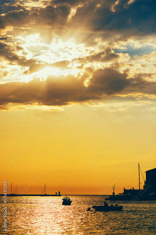 Sunset on the seashore. City View Walk along the seafront Sunset on the seashore. City View Walk along the seafront