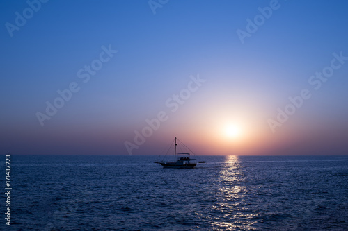 Sailing to the Sunset on Beautiful Mediterranean Sea in Side, Antalya, Turkey. © Ridvan
