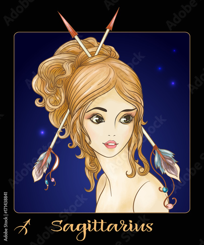 Sagittarius. A young beautiful girl In the form of one of the si