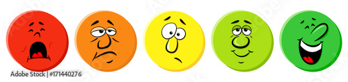 Rating Icons als Farbtupfer mit emotionalen Cartoon Gesichtern 