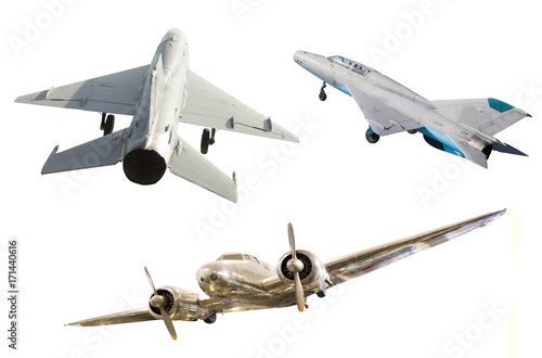 military airplanes set isolated on white background