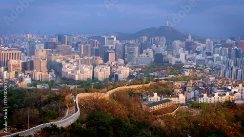 Seoul skyline on sunset, South Korea. photo