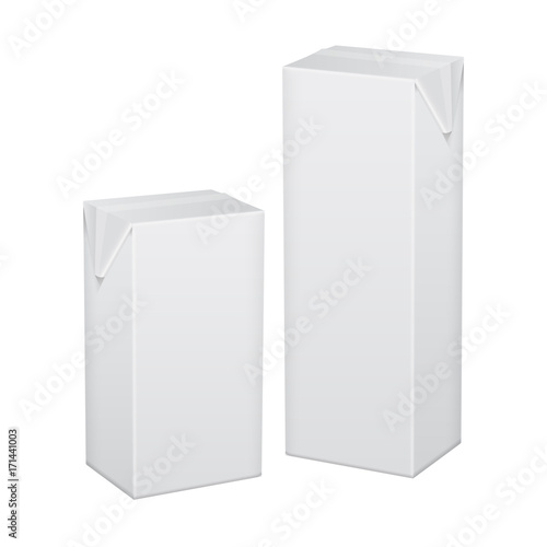 Set of white cardboard package for beverage, juice, milk or yogurt
