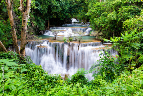 Beautiful waterfall in the national park forest at Huai Mae Khamin Waterfall, Kanchanaburi Thailand