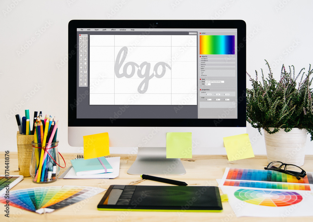 stationery desktop logo design - obrazy, fototapety, plakaty 