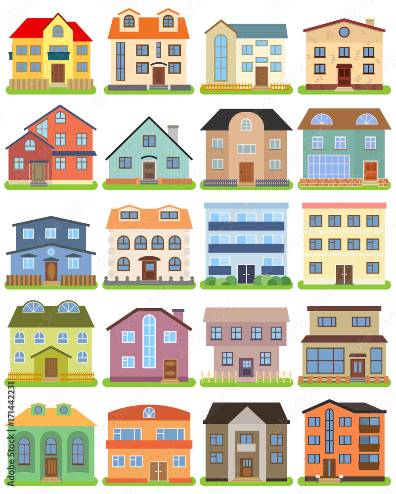Set of private house on a white background. Vector illustration.
