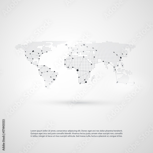 Cloud Computing and Networks with World Map - Abstract Global Digital Network Connections, Technology Concept Background, Creative Design Element Template with Geometric Grey Connections Pattern