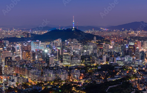 Seoul city and namsan tower at night in seoul,Korea