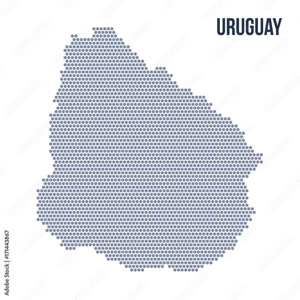 Vector hexagon map of Uruguay isolated on white background