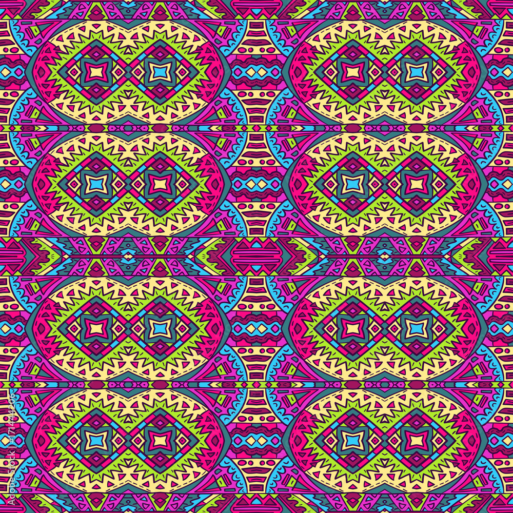 Native aztec style pattern abstract tribal purple green