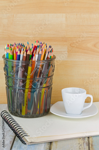 Sketchbooks, Colored Pencils And Coffee Stock Photo, Picture and Royalty  Free Image. Image 111635565.