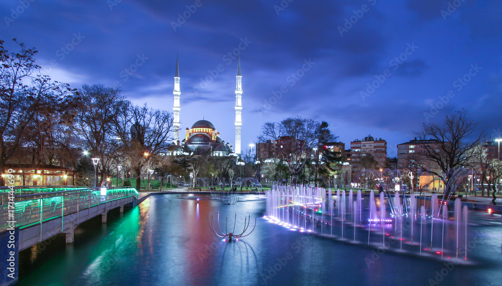 Fototapeta premium mosque and park pool reflections