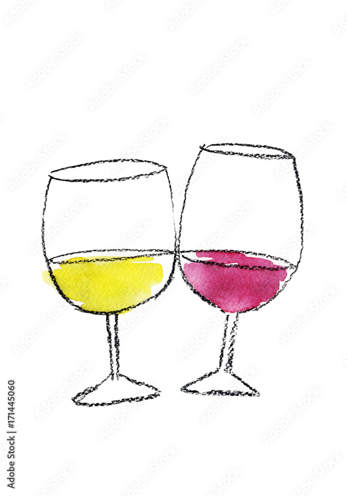 赤と白のワイングラス 水彩イラスト Stock Illustration Adobe Stock