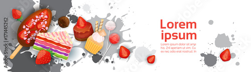 Sweets Set Different Dessert Colorful Poster Vector Illustration