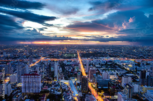 Bangkok, Thailand. 3 September 2017 - The twilight hour photo taken on the top floor of Baiyoke 2 Tower.