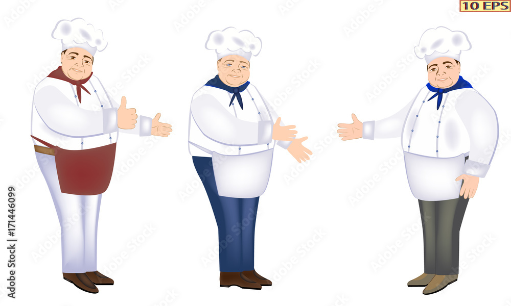 Cute chef smiling. Happy chef in uniform. Pretty chef. Vector illustration to design food, menu, restaurant or cafe. Cute chef smiling. Happy chef in uniform. Pretty chef. Vector illustration to design food, menu, restaurant or cafe.