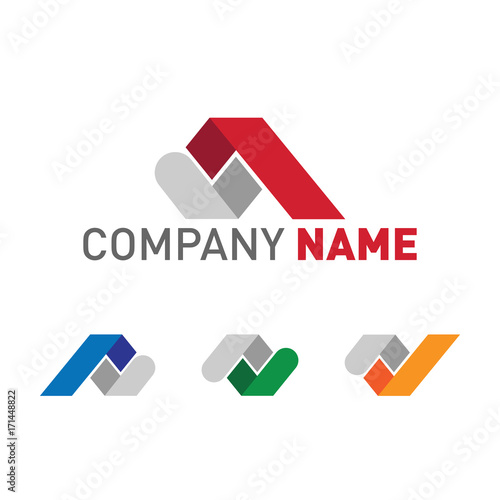 Company logo set with placeholder text in red, yellow, blue and green. Business and real estate logos and icons collection.
