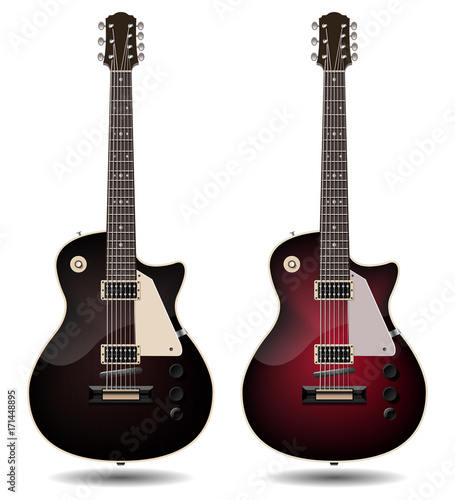 Electric guitar set isolated on white background. Classic electric guitar for Your business project. Black and red electric guitars. Vector Illustration