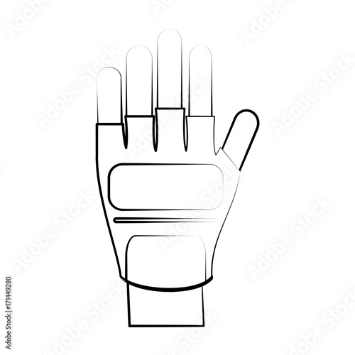 hand wearing gloves weightlifting fitness related icon image vector illustration design sketch style