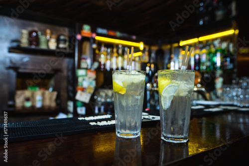 cool and refreshing lemonade at the bar night club. Lemonade at the bar. © bodnarphoto