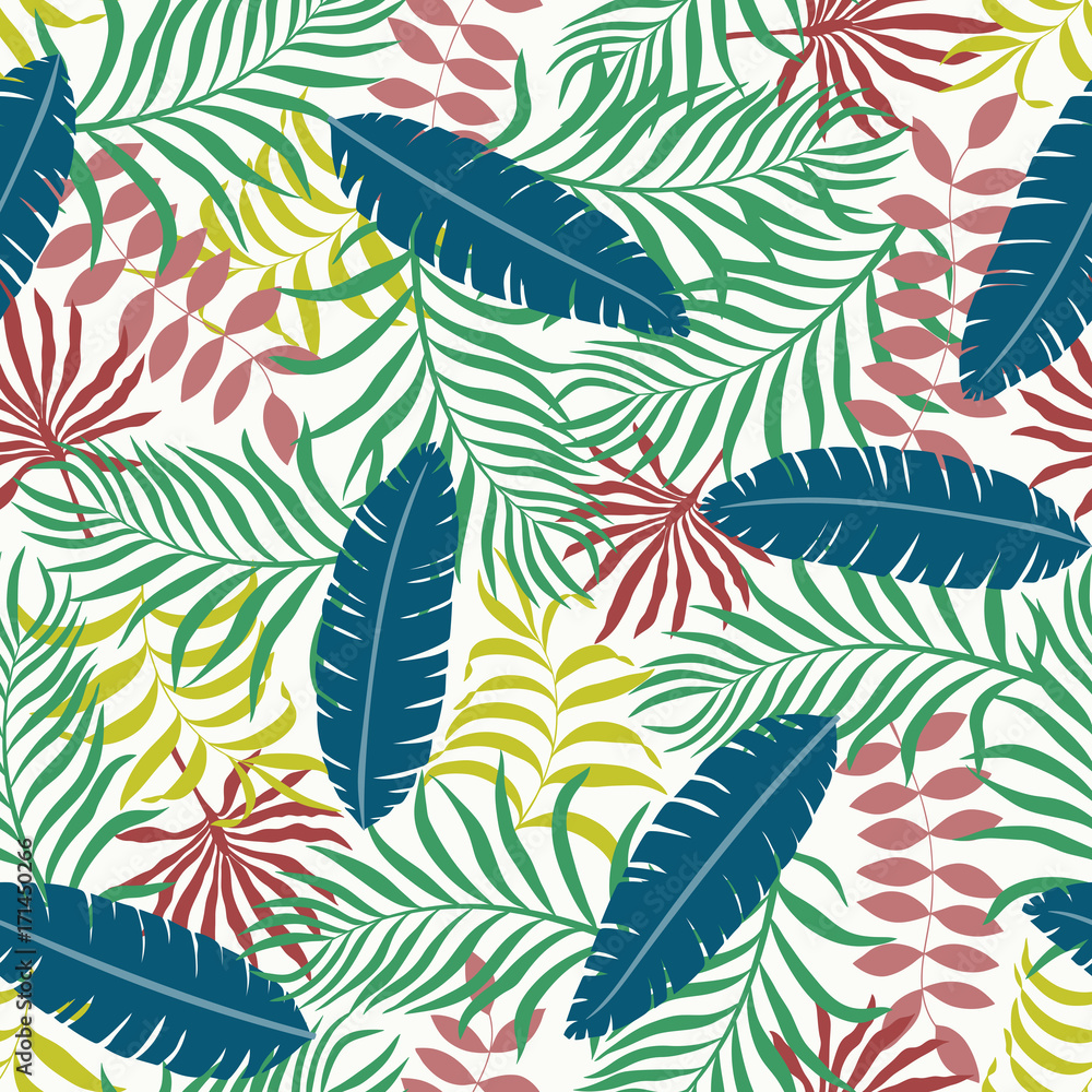 Fototapeta premium Tropical background with palm leaves. Seamless floral pattern