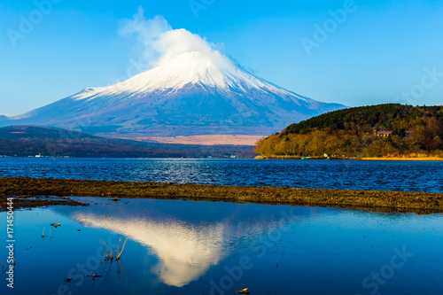 Mt.Fuji and Lake Yamanakako.The shooting location is Lake Yamanakako  Yamanashi prefecture Japan.