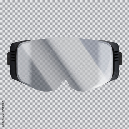 Isolated realistic ski goggles with transparent glass. 3d vector