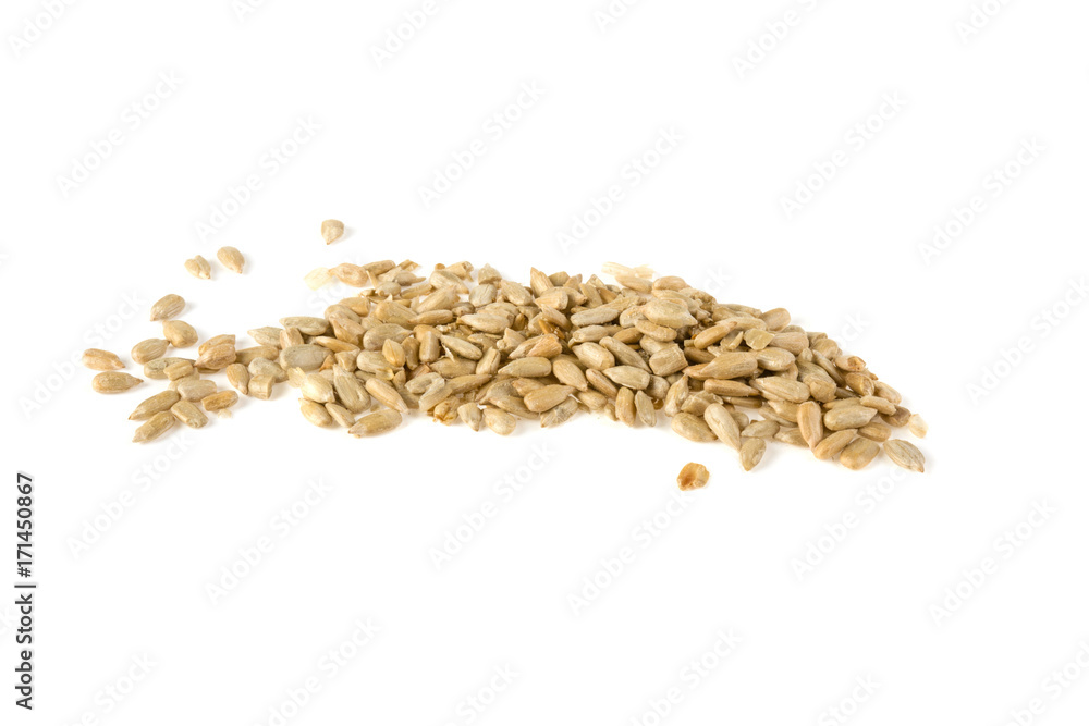 peeled sunflower seeds on white background peeled sunflower seeds on white background